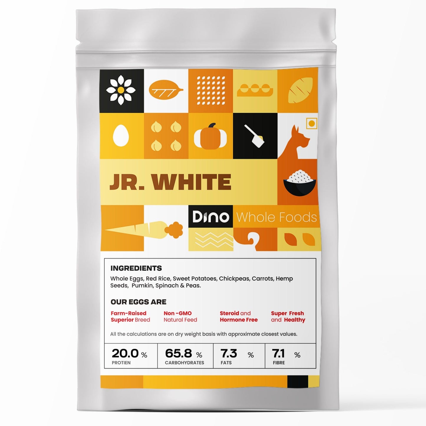 Dino Fresh Food Dino Whole Foods Egg Recipe | Jr. White | Wet Dog Food for Adult & Puppy | Pack of 2 (300g per Meal) Dino Whole Foods Egg Recipe | Jr. White | Wet Dog Food for Adult & Puppy (200g per Meal)