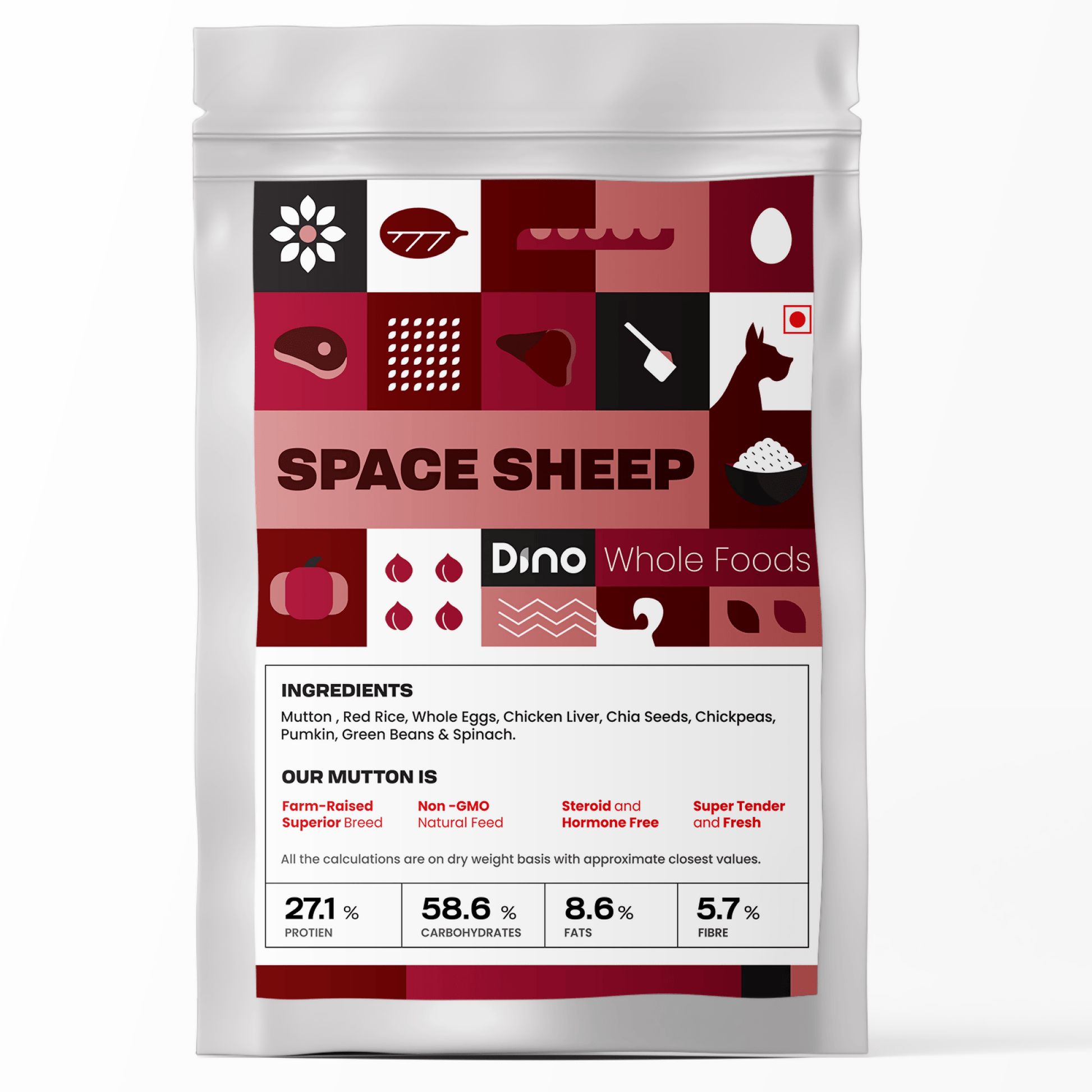 Dino Fresh Food Dino Whole Foods Mutton Recipe | Space Sheep | Wet Dog Food for Adult & Puppy (300g per Meal)