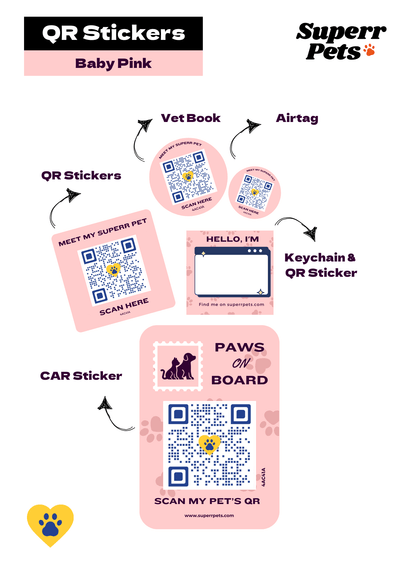 Superr Pets Baby Pink Theme PetQR Bundle Stickers Theme