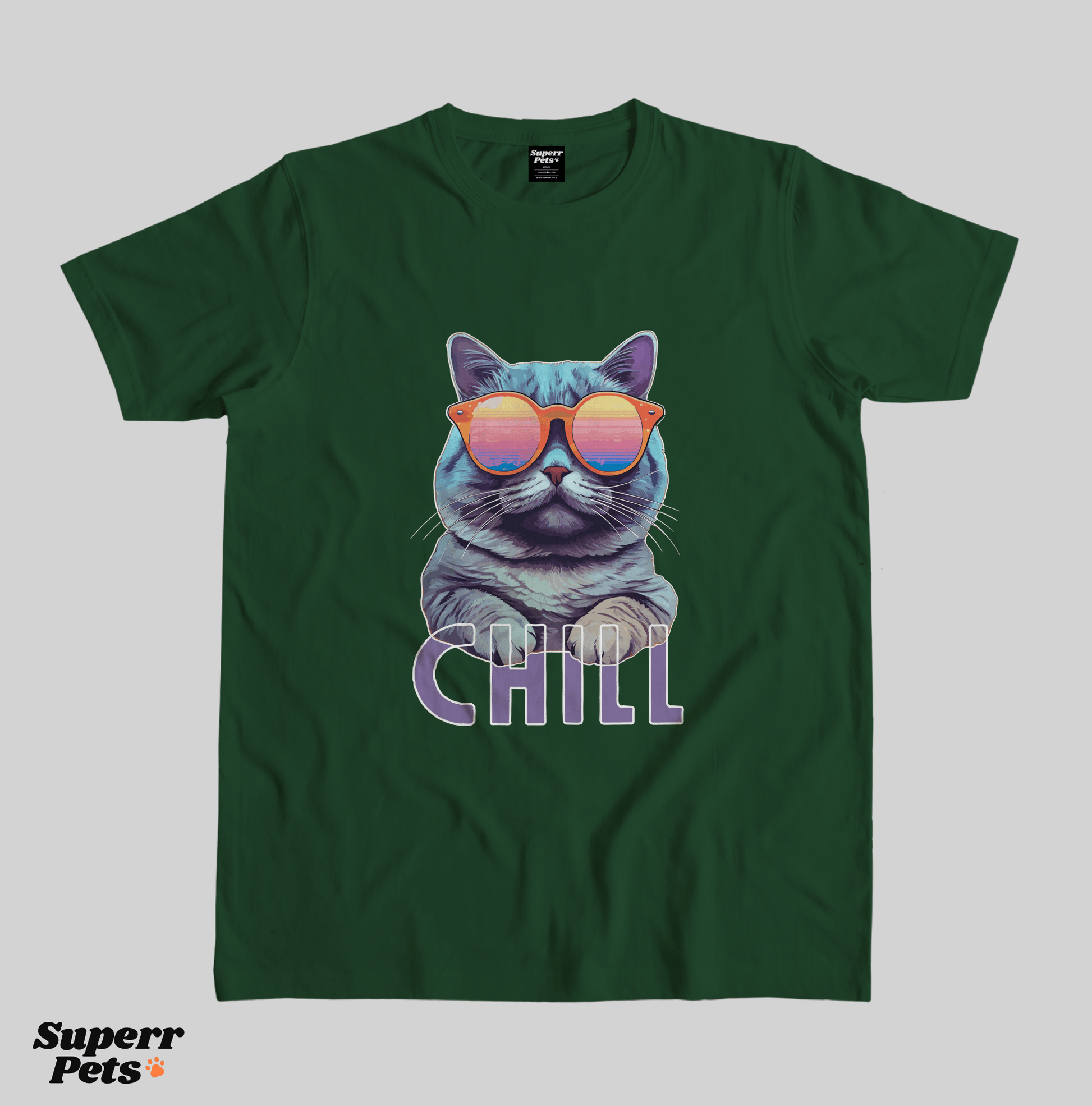 Superr Pets Casual T-Shirt Casual T-Shirt / Bottle Green / S Chill | Casual T-Shirt