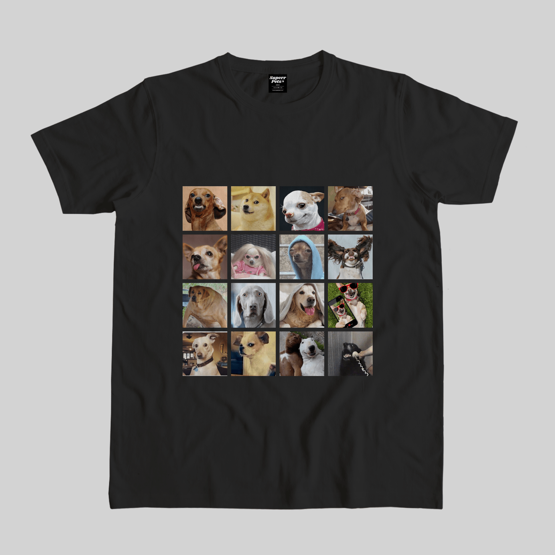 Superr Pets Casual T-Shirt Pet Meme Casual T-Shirt / Black / S Dog Meme Faces | Pet Meme Casual T-Shirt