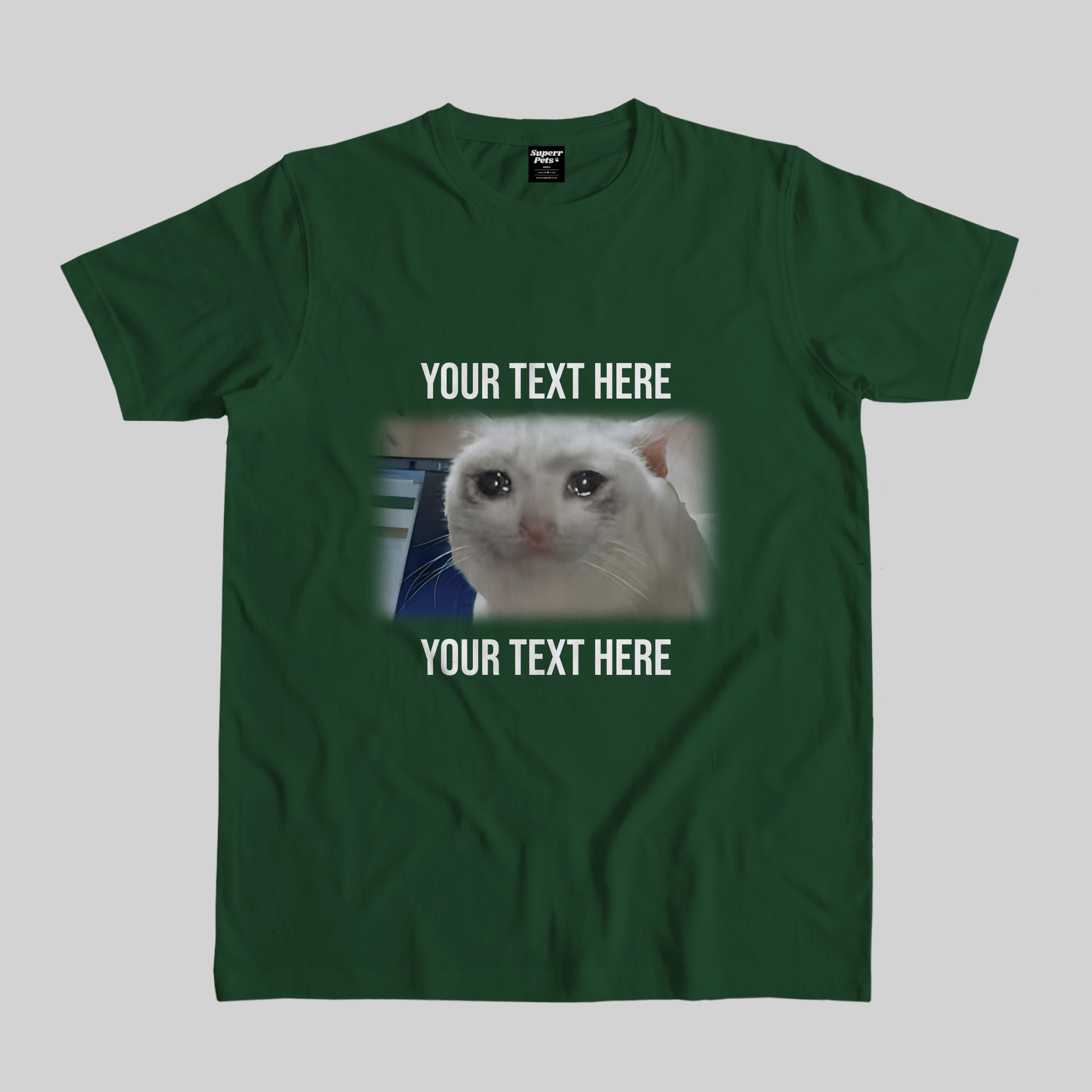 Superr Pets Casual T-Shirt Pet Meme Casual T-Shirt / Bottle Green / S Cat Meme 1 | Pet Meme Casual T-Shirt