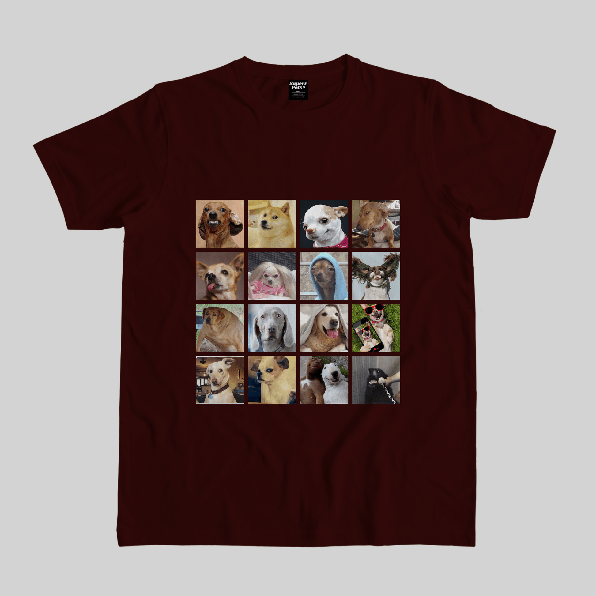 Superr Pets Casual T-Shirt Pet Meme Casual T-Shirt / Maroon / S Dog Meme Faces | Pet Meme Casual T-Shirt