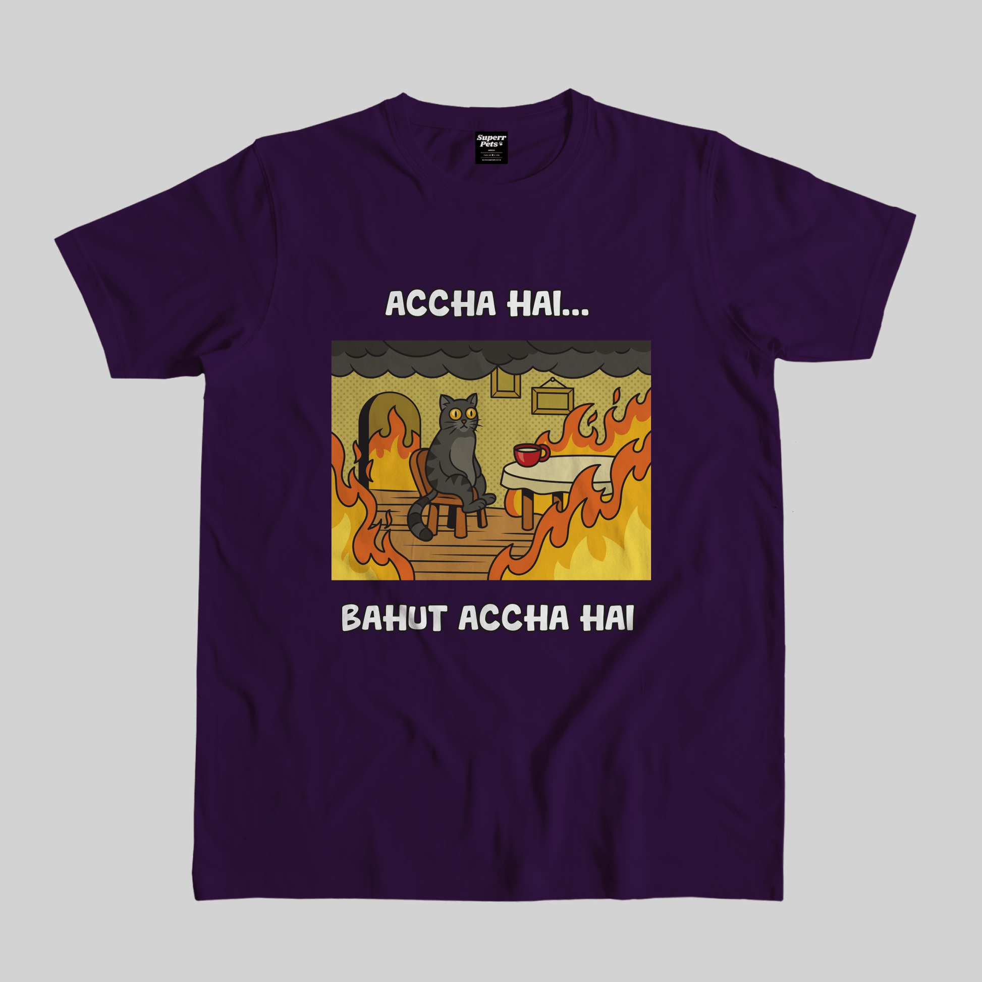 Superr Pets Casual T-Shirt Pet Meme Casual T-Shirt / Purple / S Accha Hai | Pet Meme Casual T-Shirt