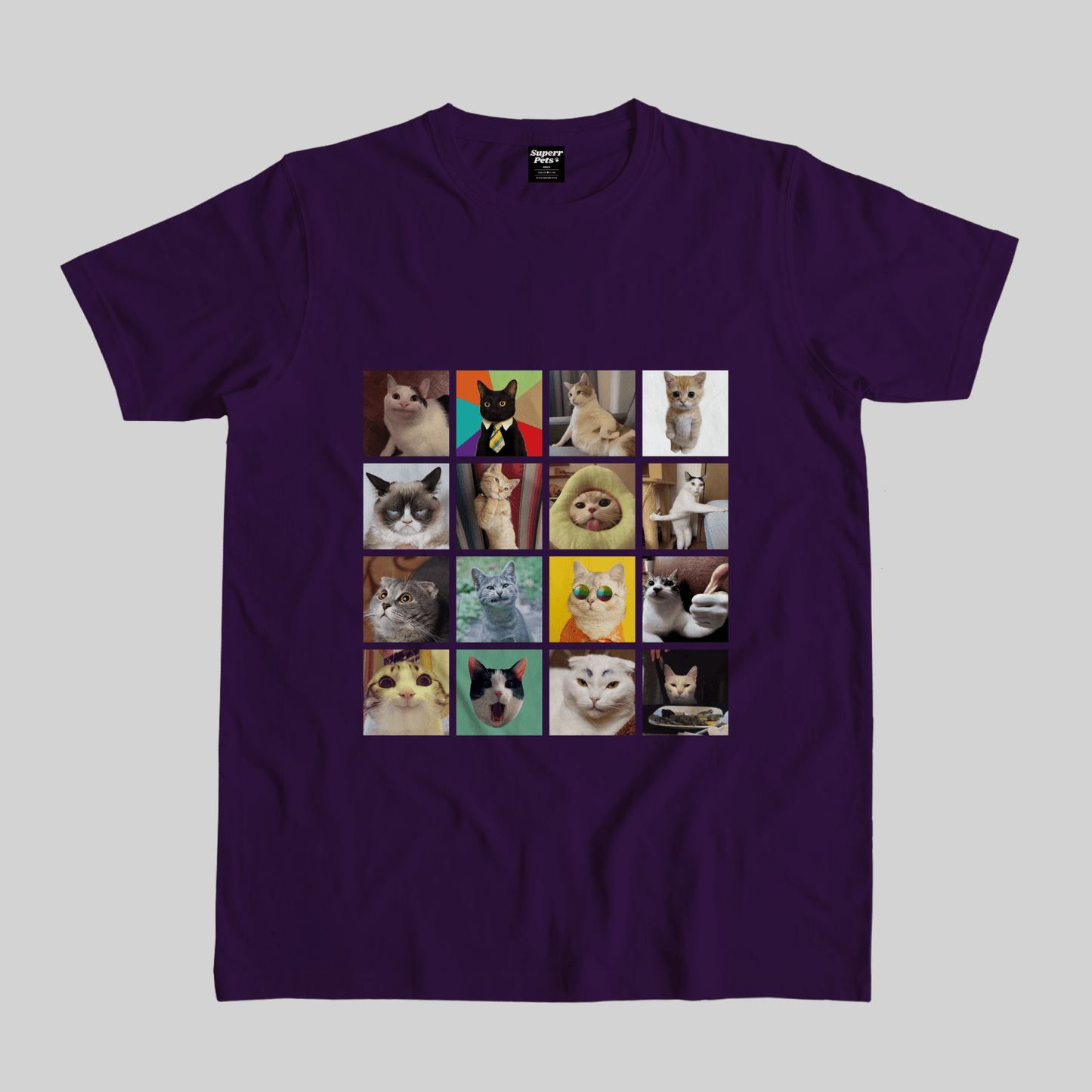 Superr Pets Casual T-Shirt Pet Meme Casual T-Shirt / Purple / S Cat Meme Faces | Pet Meme Casual T-Shirt