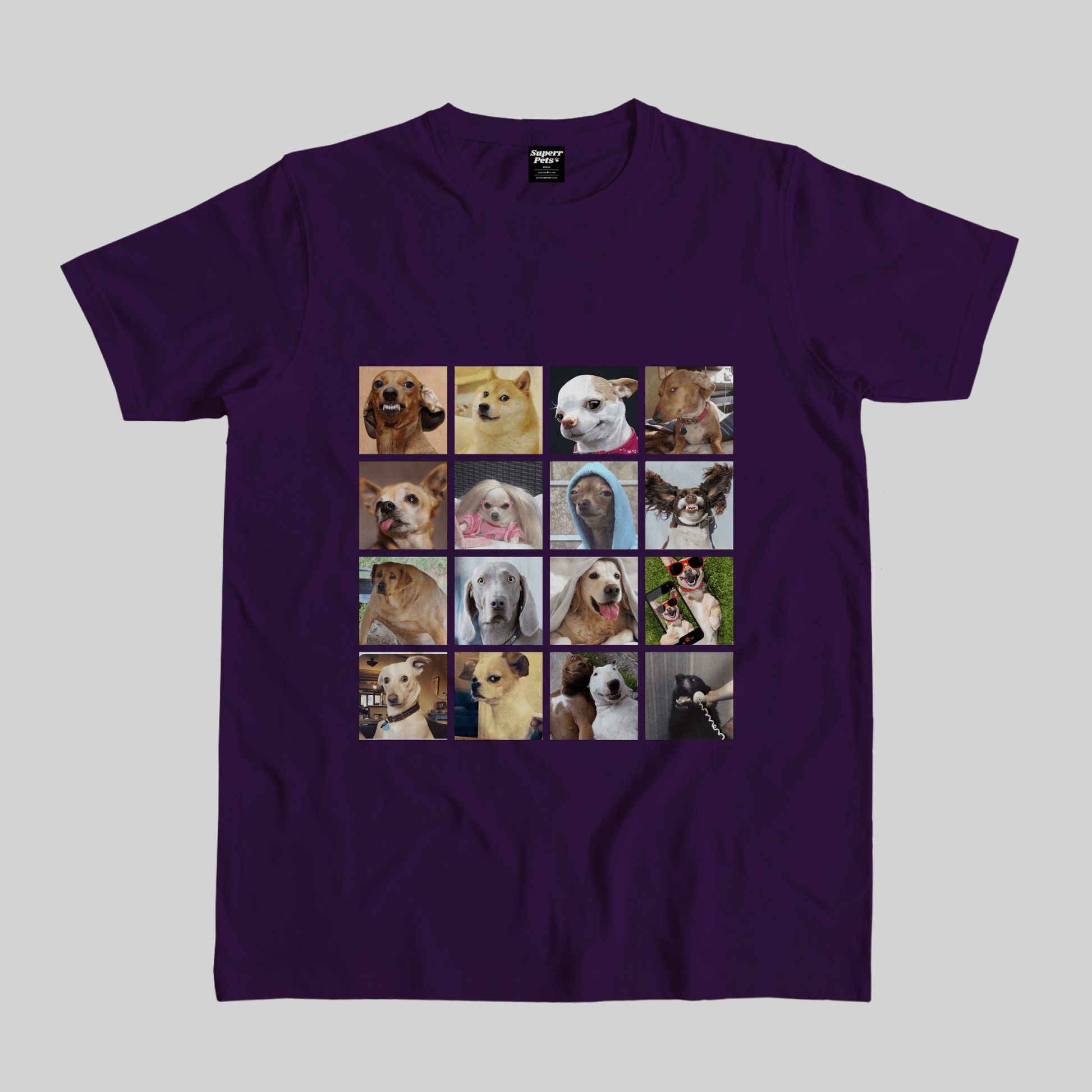 Superr Pets Casual T-Shirt Pet Meme Casual T-Shirt / Purple / S Dog Meme Faces | Pet Meme Casual T-Shirt