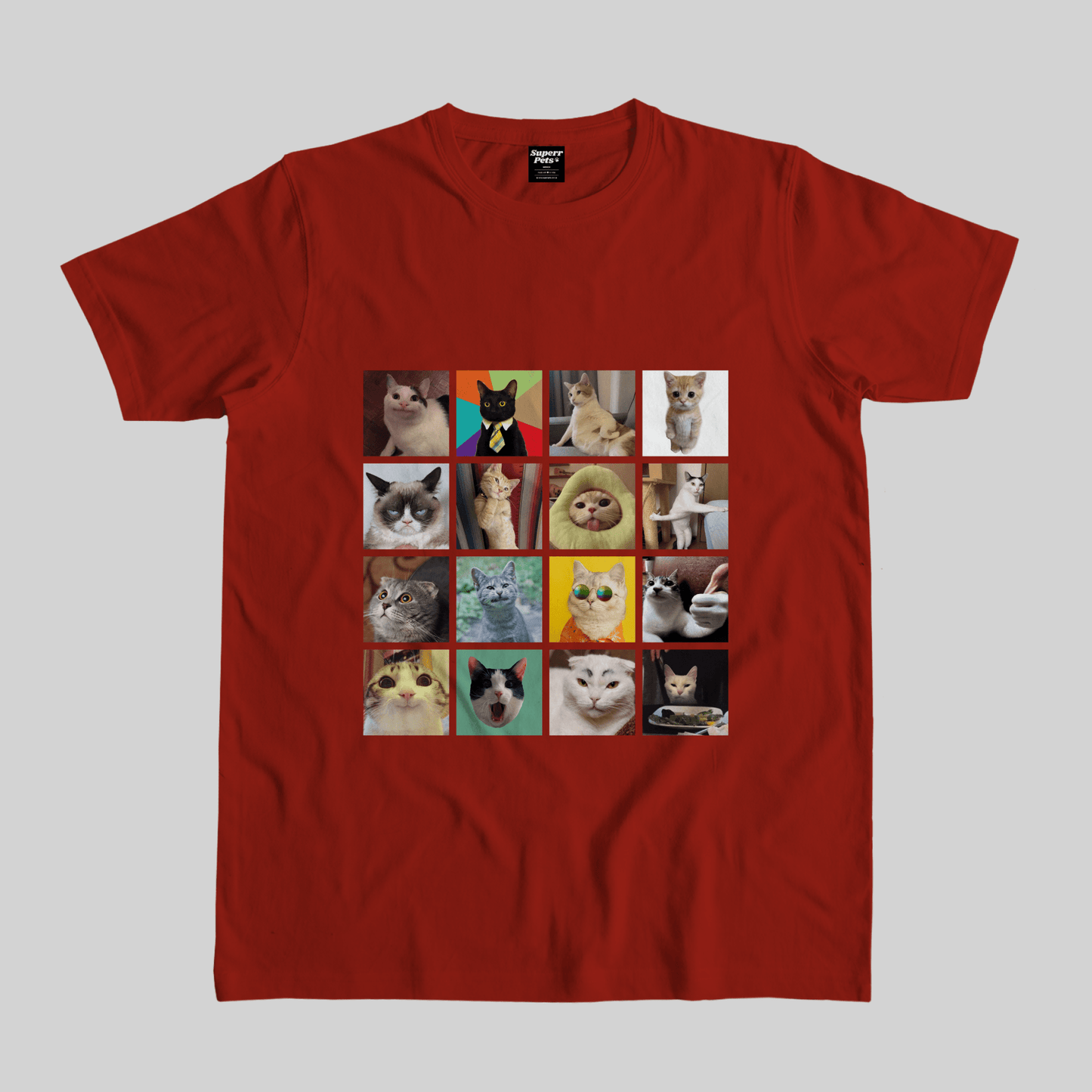 Superr Pets Casual T-Shirt Pet Meme Casual T-Shirt / Red / S Viral Cats Face Meme | Pet Meme Casual T-Shirt