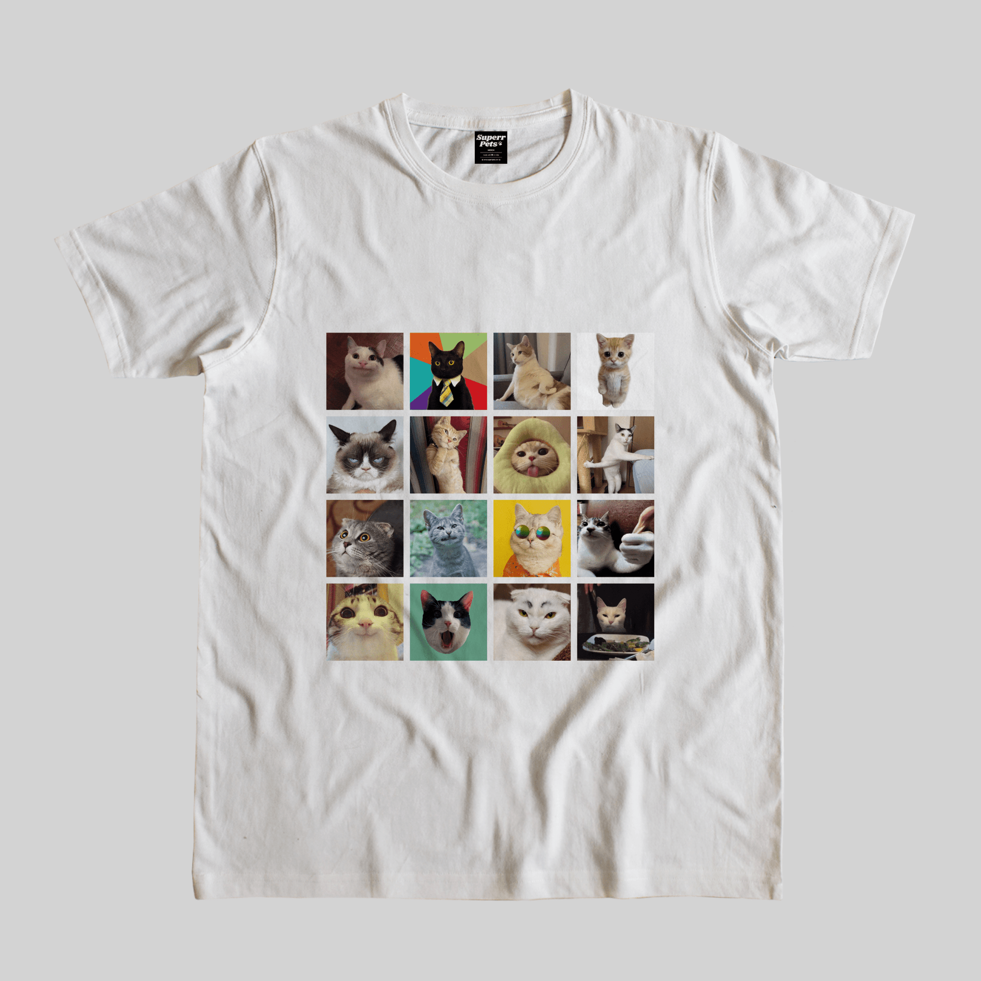 Superr Pets Casual T-Shirt Pet Meme Casual T-Shirt / White / S Cat Meme Faces | Pet Meme Casual T-Shirt