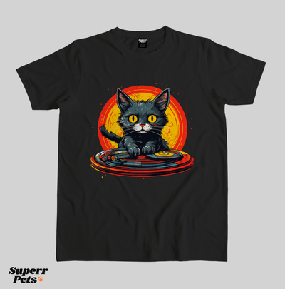 Superr Pets Casual T-Shirt Superr Real Edition / Black / S DJ Cat | Casual T-Shirt | Superr Real Edition