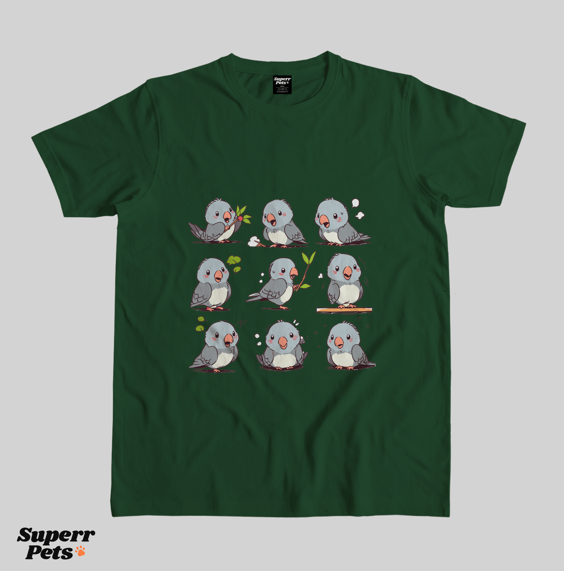 Superr Pets Casual T-Shirt Superr Real Edition / Bottle Green / S Pondering Pigeon | Casual T-Shirt | Superr Real Edition