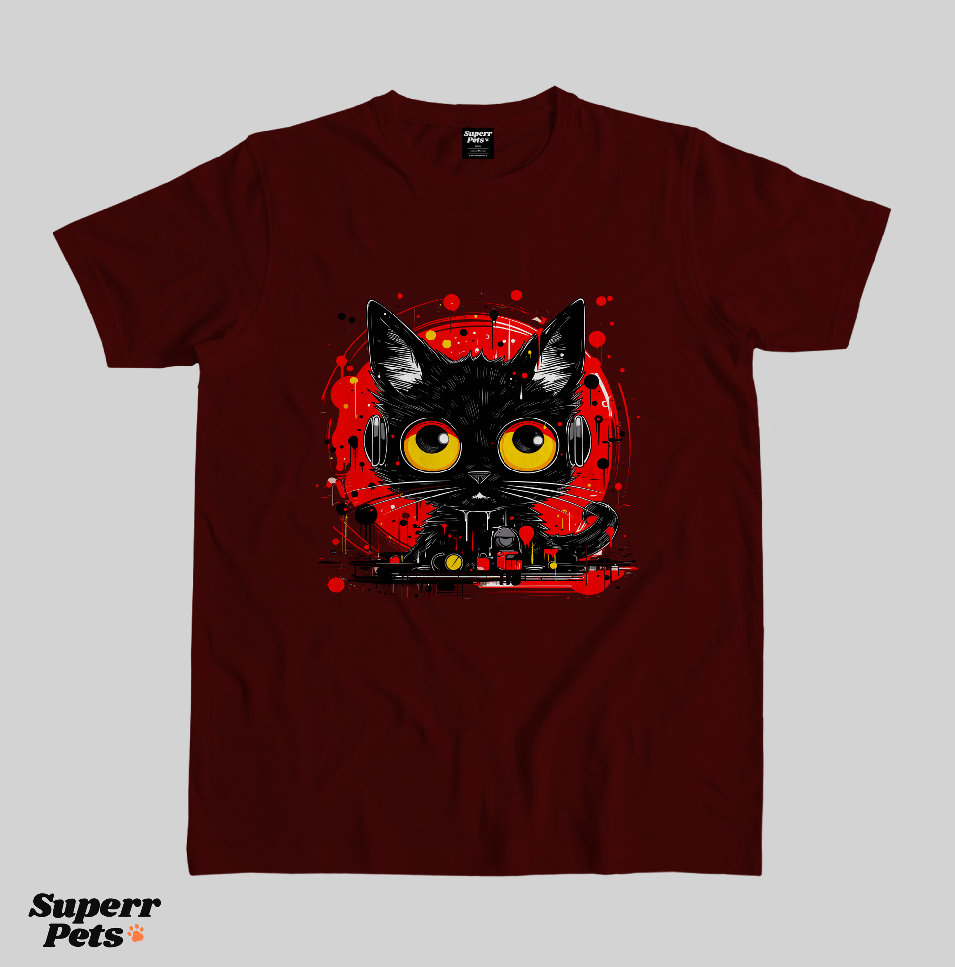 Superr Pets Casual T-Shirt Superr Real Edition / Maroon / S Cat Grooves | Casual T-Shirt | Superr Real Edition