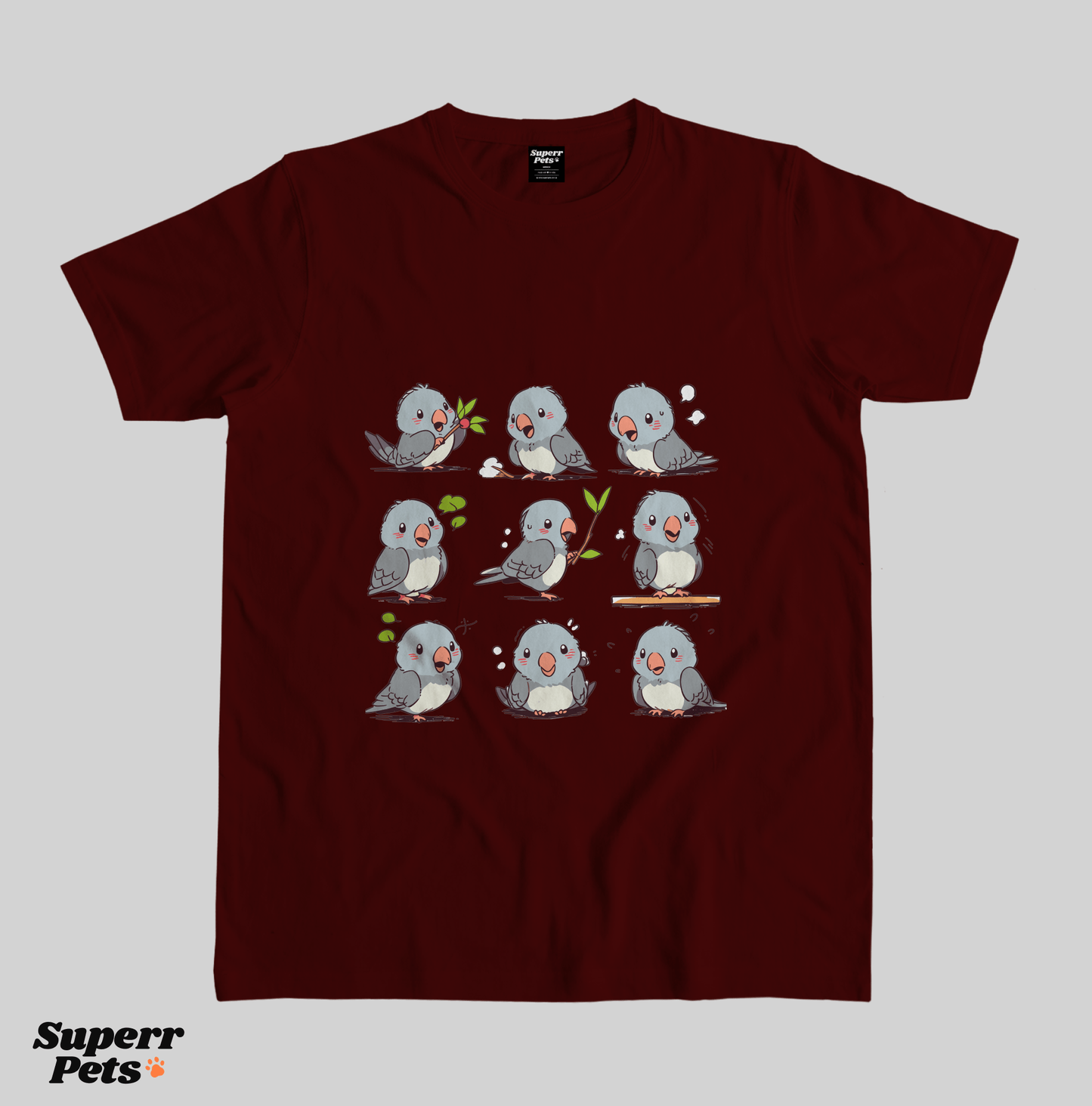 Superr Pets Casual T-Shirt Superr Real Edition / Maroon / S Pondering Pigeon | Casual T-Shirt | Superr Real Edition