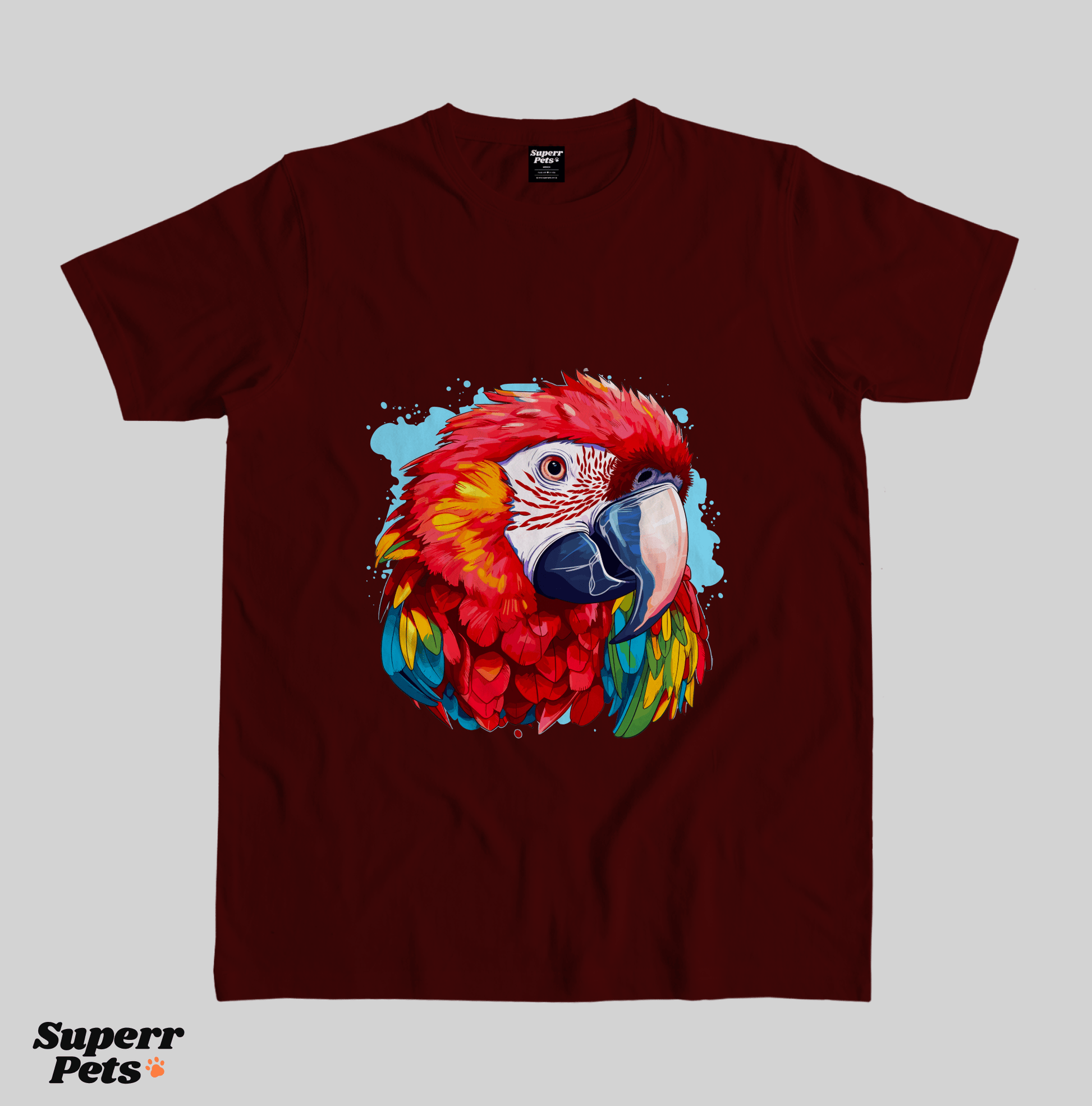 Superr Pets Casual T-Shirt Superr Real Edition / Maroon / S Scarlet Macaw | Casual T-Shirt | Superr Real Edition