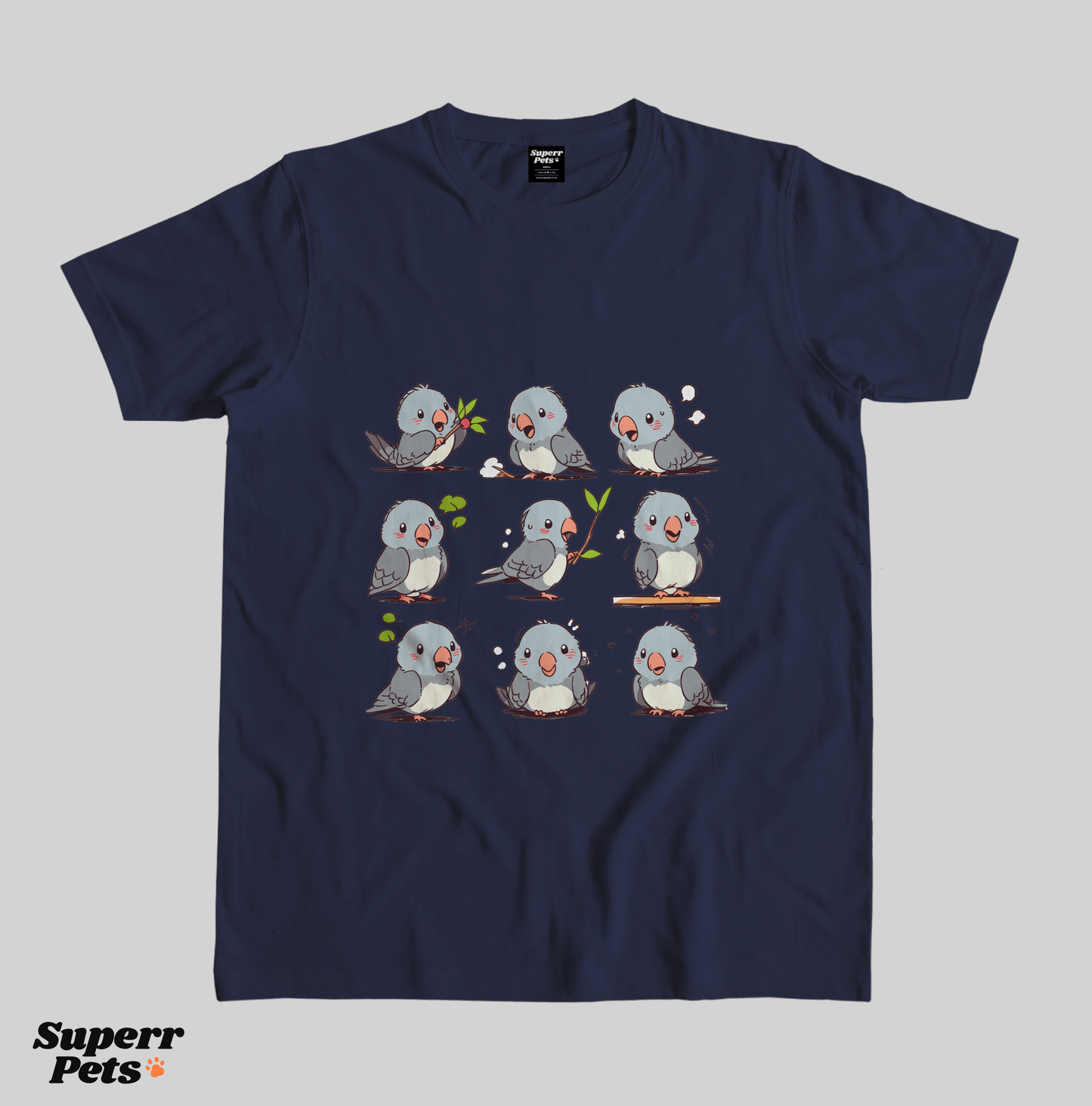 Superr Pets Casual T-Shirt Superr Real Edition / Navy Blue / S Pondering Pigeon | Casual T-Shirt | Superr Real Edition