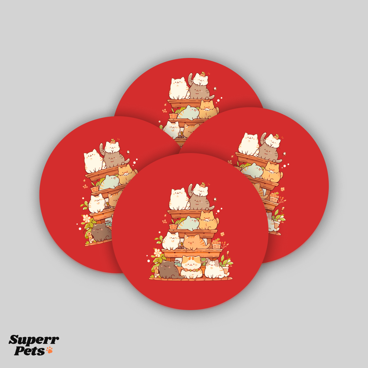 Superr Pets Coaster Circle / Set Of 4 Kitty Party | Coasters