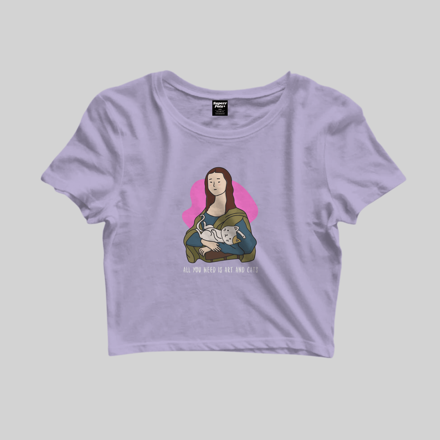 Superr Pets Crop Top Crop Top / Lavender / S All I Need Is Art & Cats | Crop Top