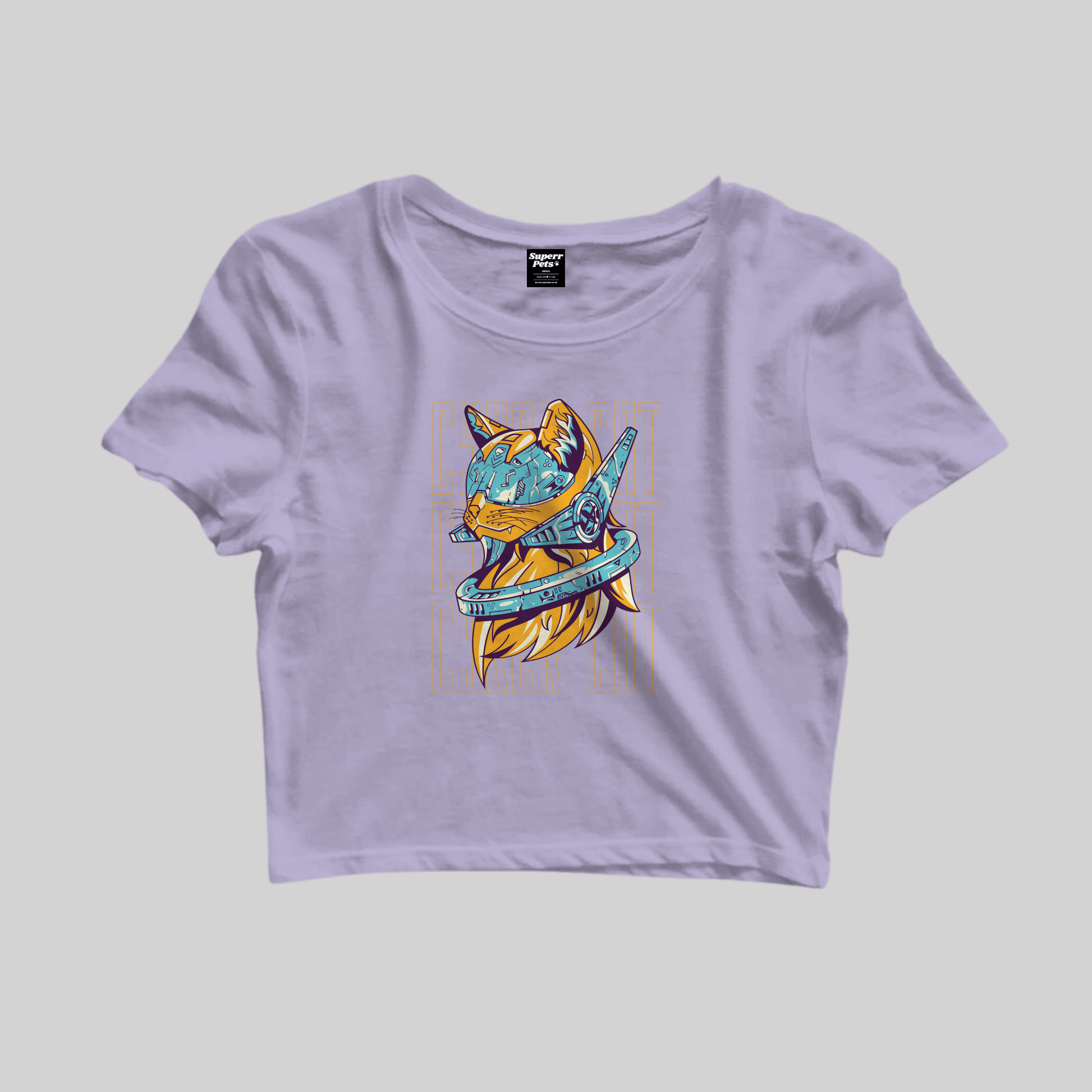 Superr Pets Crop Top Crop Top / Lavender / S Cyber Cat | Crop Top