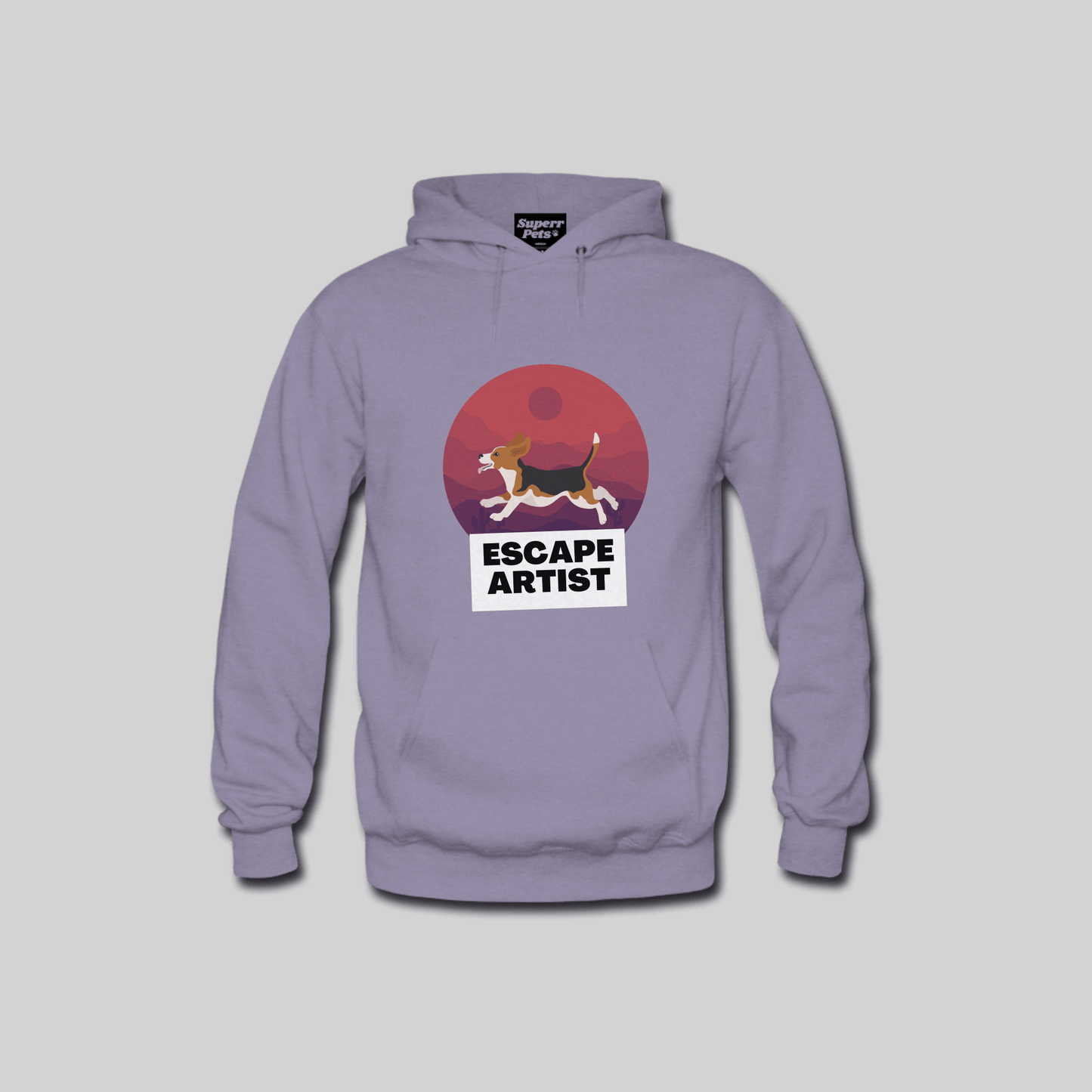 Superr Pets Hooded Sweatshirt Hooded Sweatshirt / Lavender / S Escape Artist | Hooded Sweatshirt