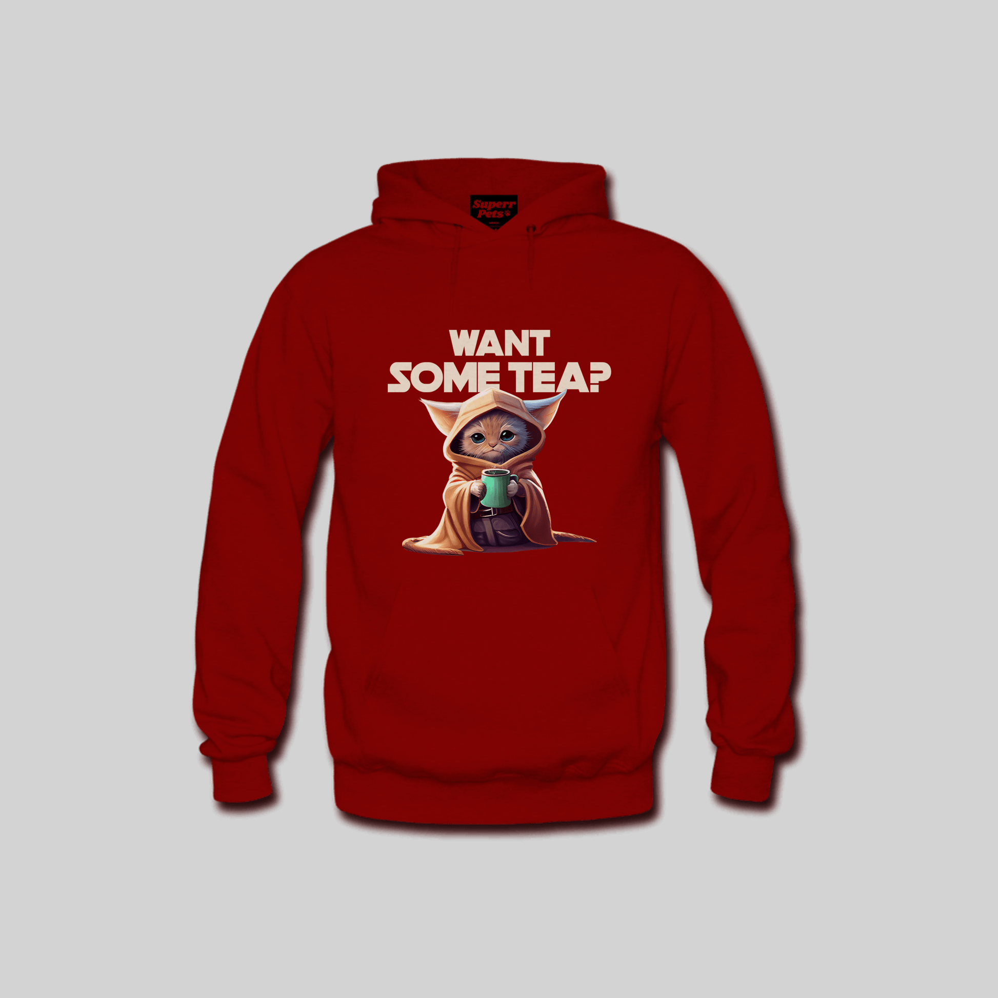 Superr Pets Hooded Sweatshirt Hooded Sweatshirt / Red / M Want Some Tea | Hooded Sweatshirt