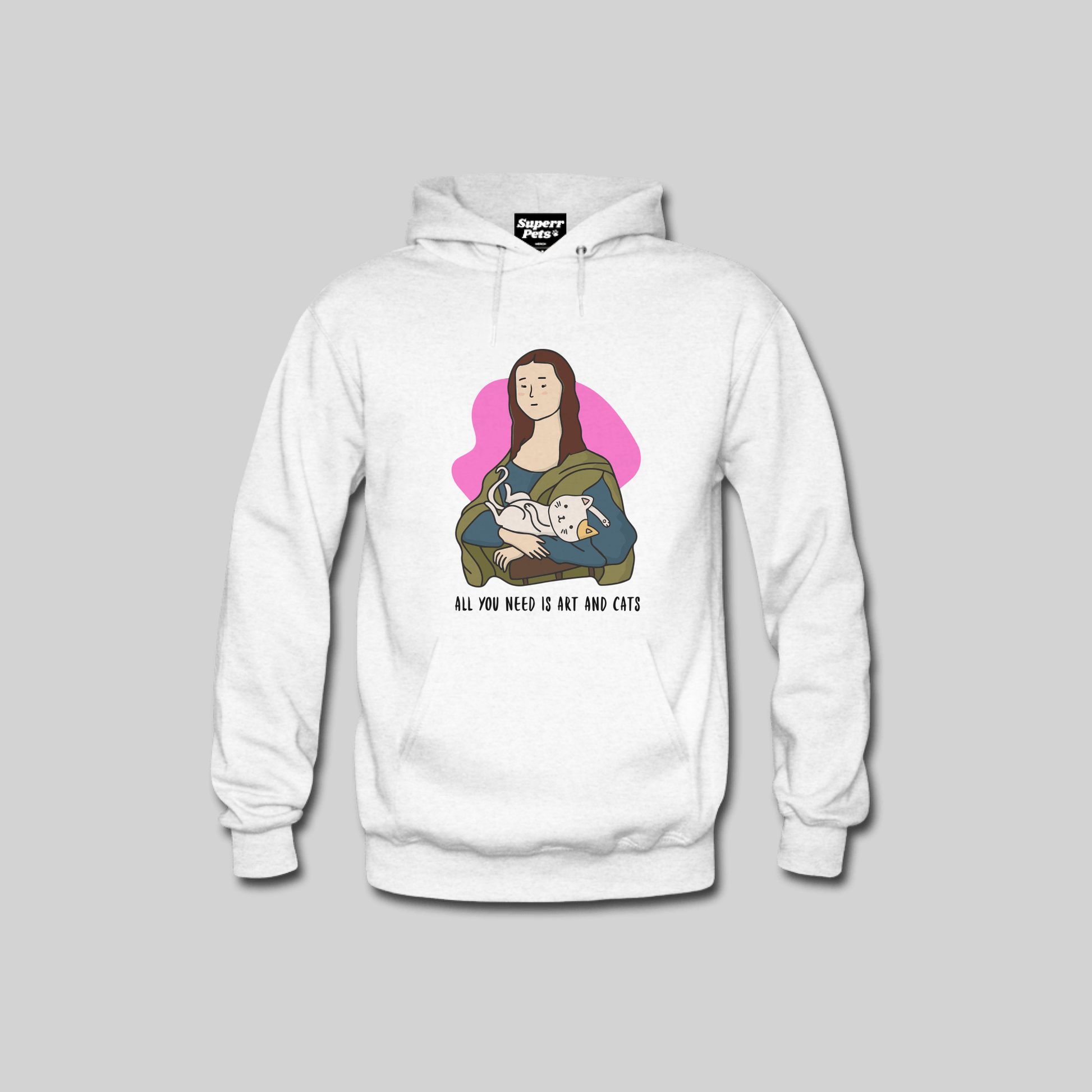 Superr Pets Hooded Sweatshirt Hooded Sweatshirt / White / S All You Need Is Art And Cats | Hooded Sweatshirt