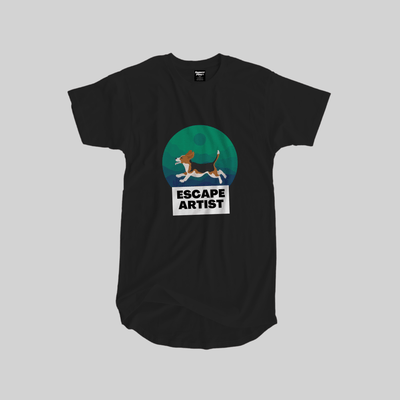 Superr Pets Longline Curved T-Shirt Longline Curved T-Shirt / Black / S Escape Artist | Longline Curved T-Shirt
