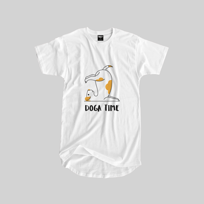 Superr Pets Longline Curved T-Shirt Longline Curved T-Shirt / White / S Doga Time | Longline Curved T-Shirt