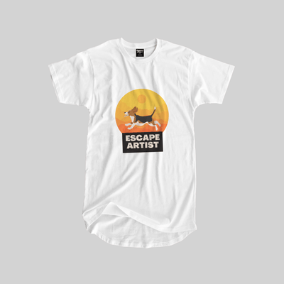 Superr Pets Longline Curved T-Shirt Longline Curved T-Shirt / White / S Escape Artist | Longline Curved T-Shirt