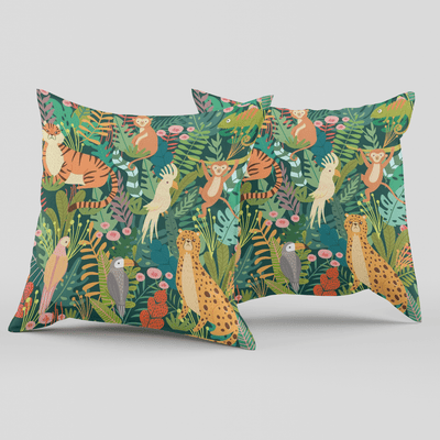Superr Pets Printed Cushion Cover 16x16 / Set Of 2 Jungle Theme | Printed Cushion Cover