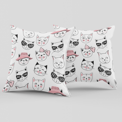 Superr Pets Printed Cushion Cover 16x16 / Set Of 2 The Many Faces Of Cat | Printed Cushion Cover