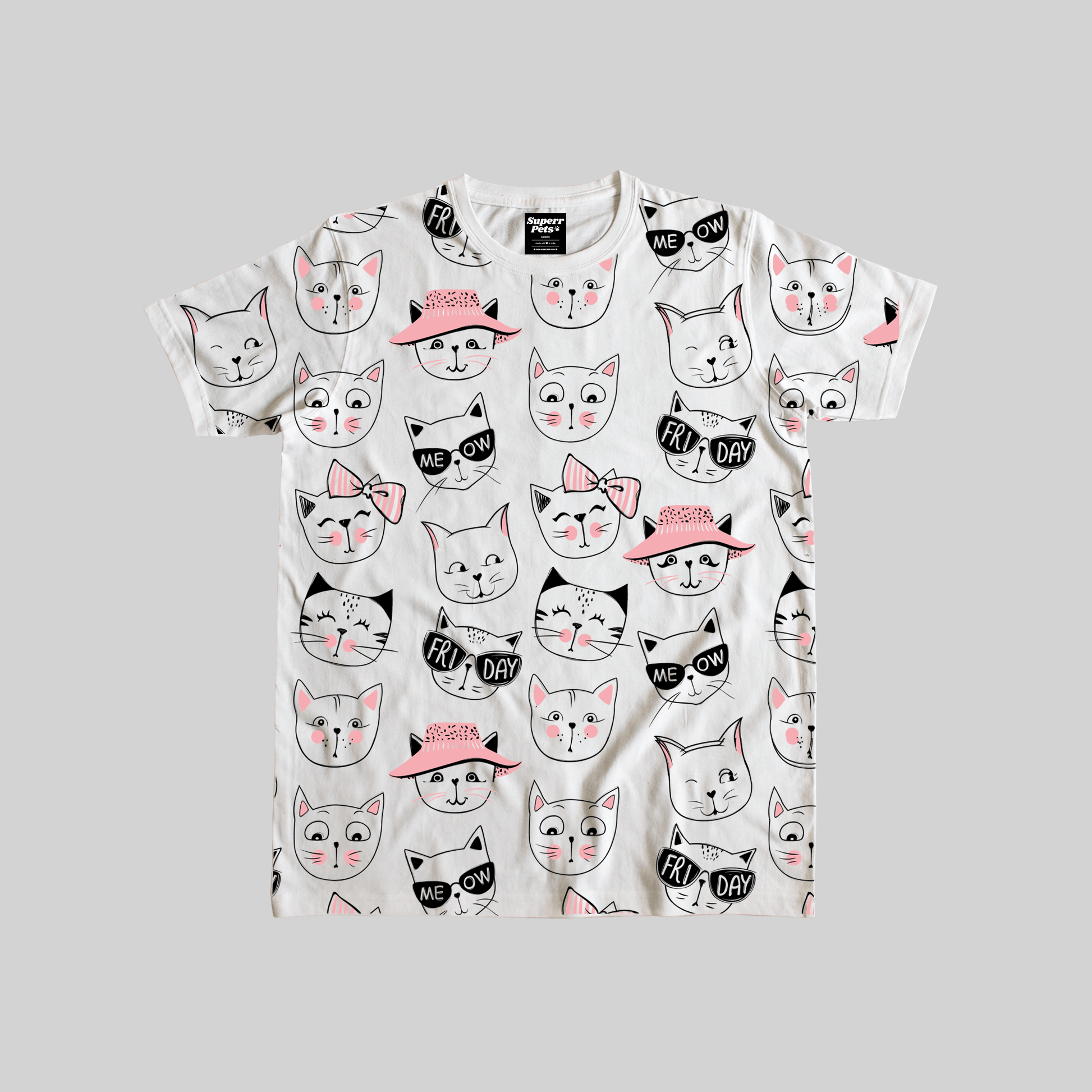 Superr Pets Printed T-Shirt The Many Faces Of Cat | Printed T-Shirt