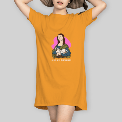 Superr Pets T-Shirt Dress T-Shirt Dress / Golden Yellow / S All You need Is Art & Cats | T-Shirt Dress