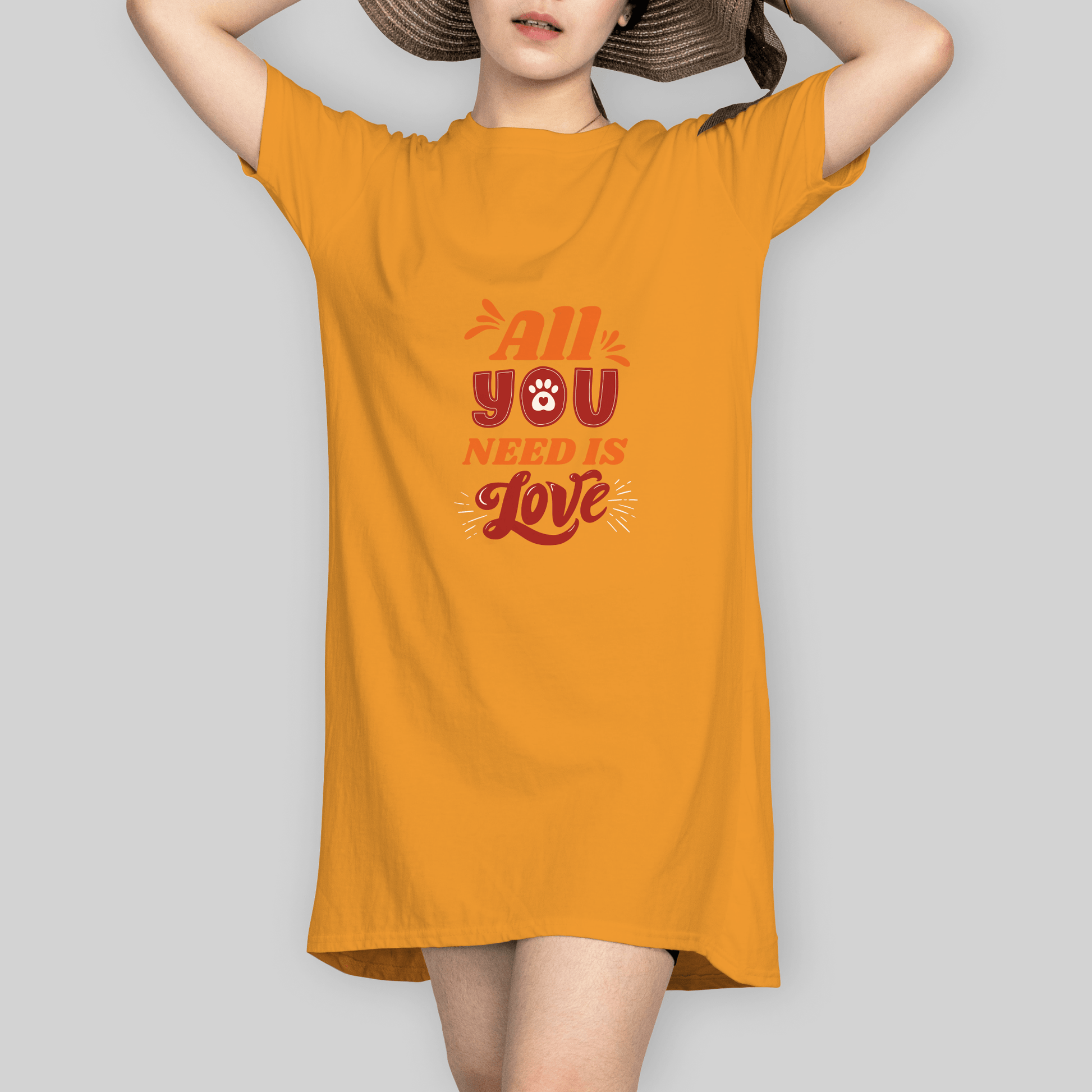 Superr Pets T-Shirt Dress T-Shirt Dress / Golden Yellow / S All You Need Is Love | T-Shirt Dress