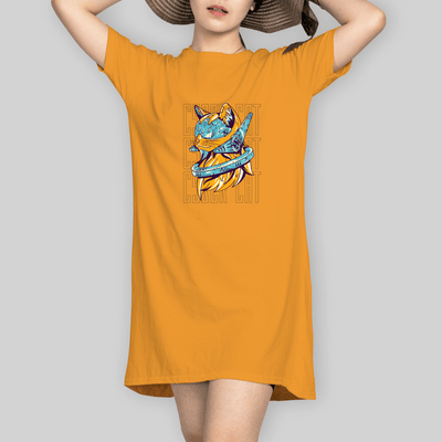 Superr Pets T-Shirt Dress T-Shirt Dress / Golden Yellow / S Cyber Cat | T-Shirt Dress