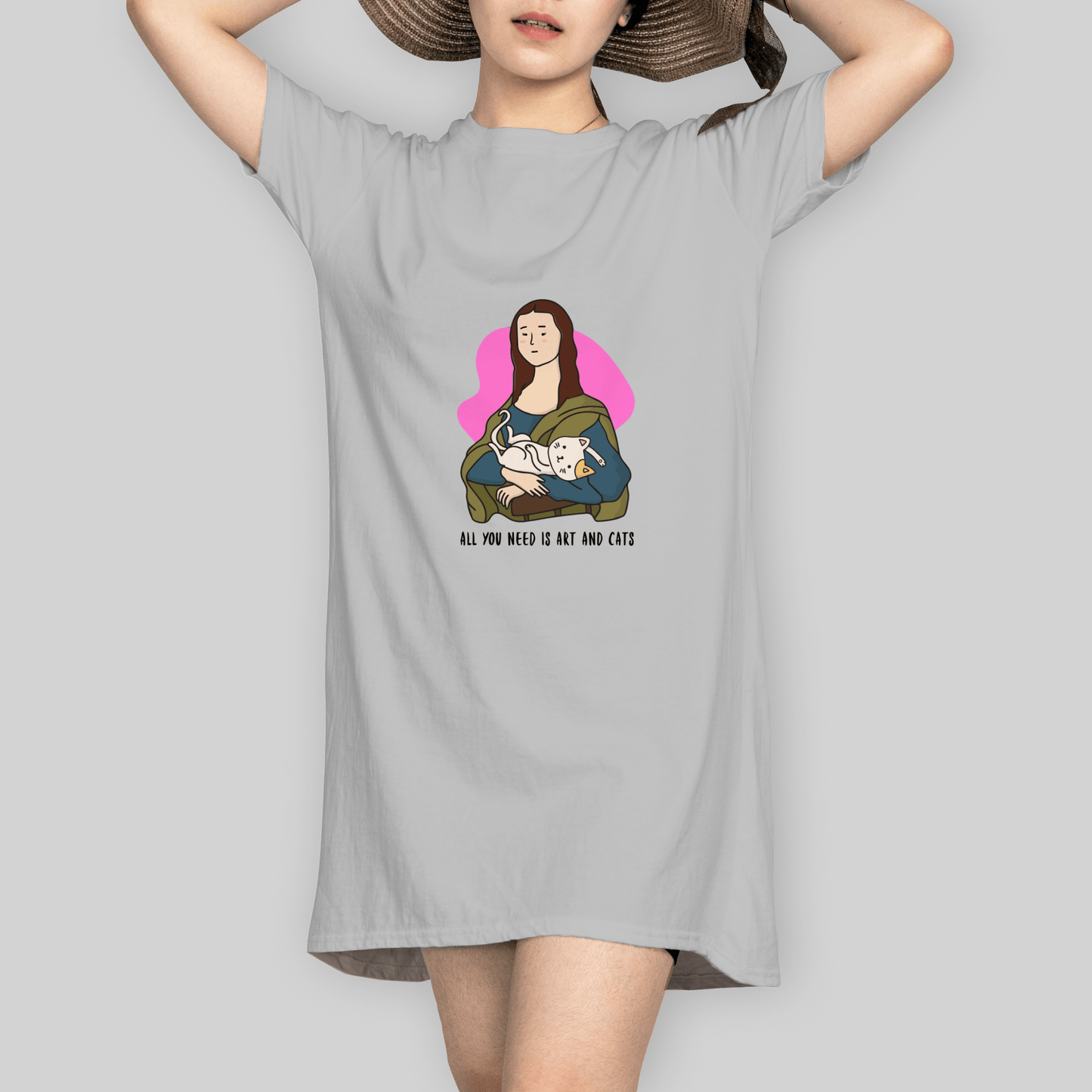 Superr Pets T-Shirt Dress T-Shirt Dress / Grey Melange / S All You need Is Art & Cats | T-Shirt Dress