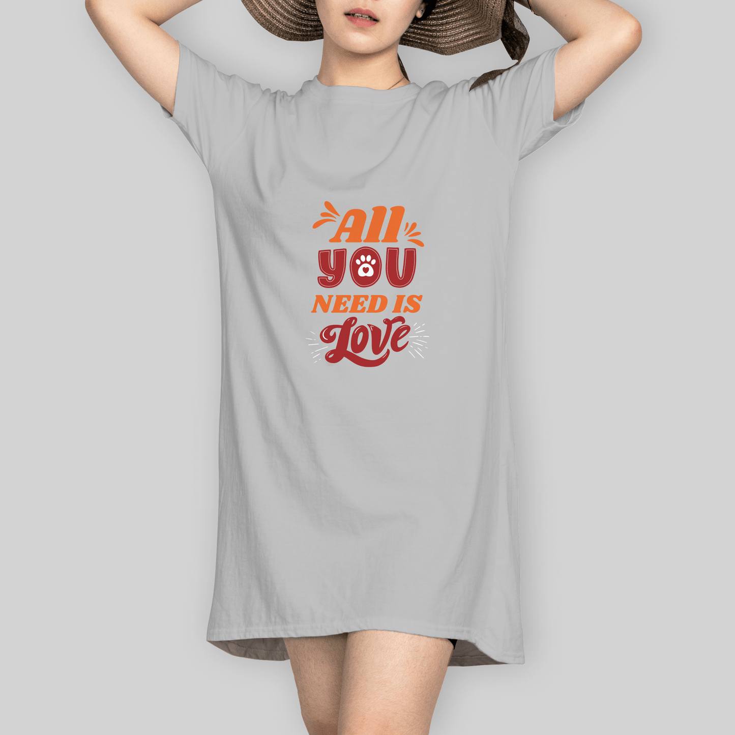 Superr Pets T-Shirt Dress T-Shirt Dress / Grey Melange / S All You Need Is Love | T-Shirt Dress