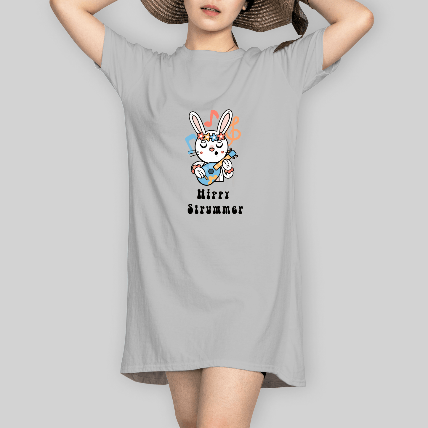 Superr Pets T-Shirt Dress T-Shirt Dress / Grey Melange / S Hippy Strummer | T-Shirt Dress