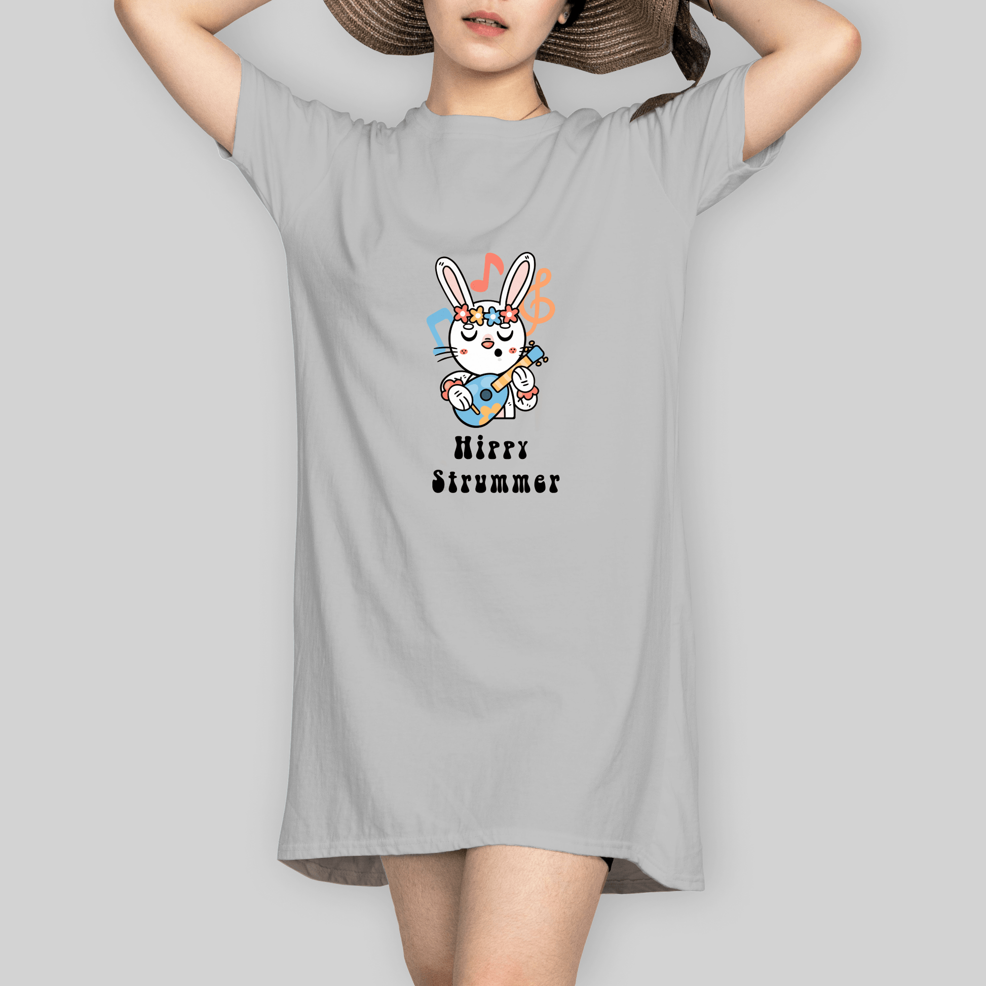 Superr Pets T-Shirt Dress T-Shirt Dress / Grey Melange / S Hippy Strummer | T-Shirt Dress