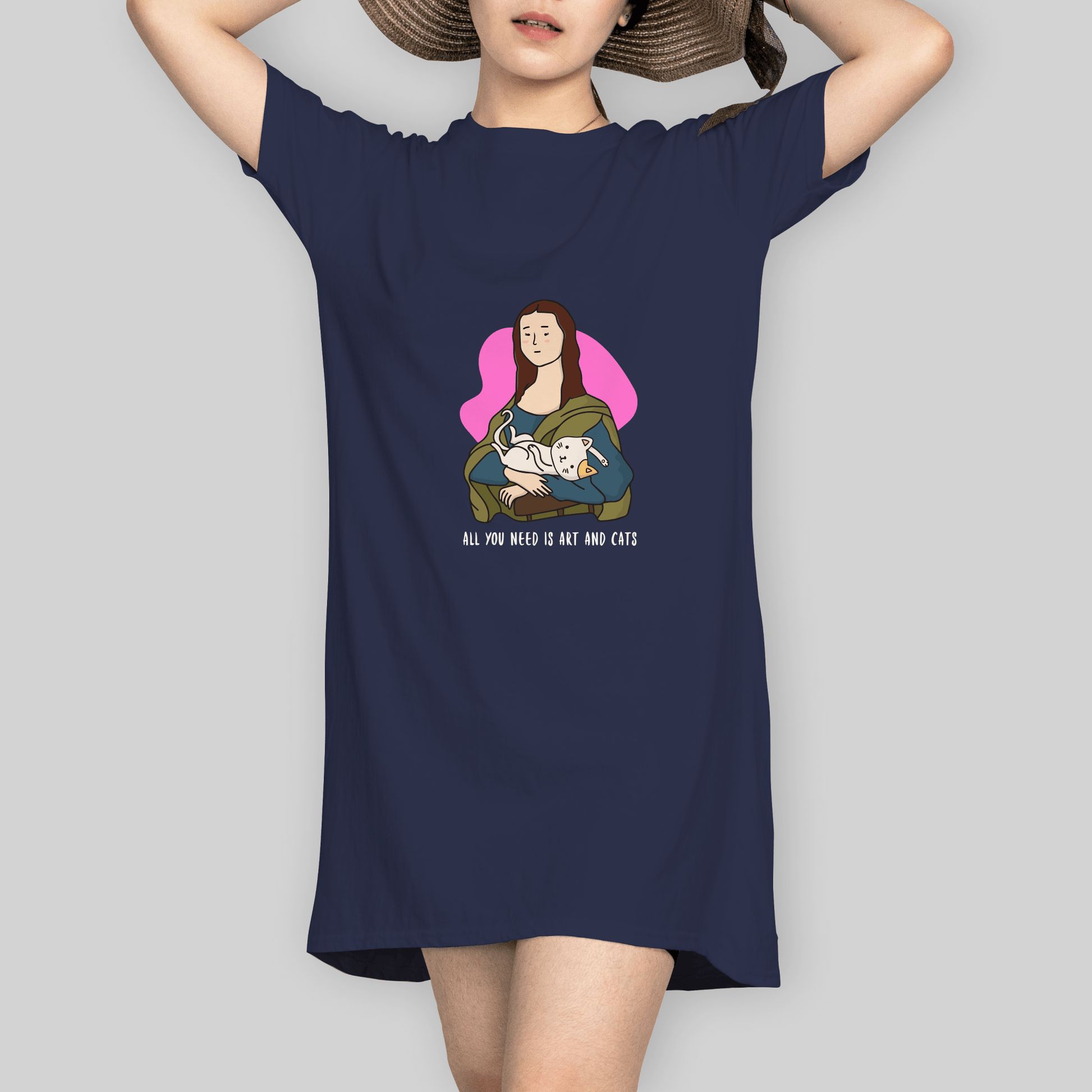 Superr Pets T-Shirt Dress T-Shirt Dress / Navy Blue / S All You need Is Art & Cats | T-Shirt Dress