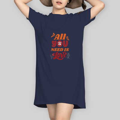 Superr Pets T-Shirt Dress T-Shirt Dress / Navy Blue / S All You Need Is Love | T-Shirt Dress