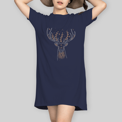 Superr Pets T-Shirt Dress T-Shirt Dress / Navy Blue / S Deer | T-Shirt Dress