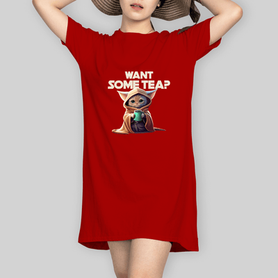 Superr Pets T-Shirt Dress T-Shirt Dress / Red / S Want Some Tea | T-Shirt Dress