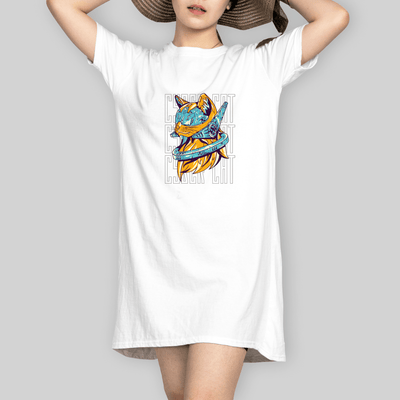 Superr Pets T-Shirt Dress T-Shirt Dress / White / S Cyber Cat | T-Shirt Dress