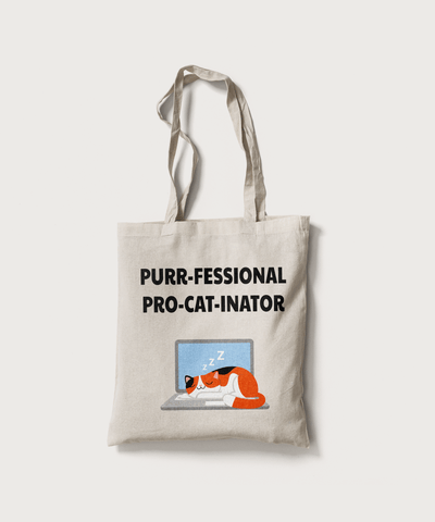 Superr Pets Totebag White Purrfessional Procatinator | Canvas Totebag